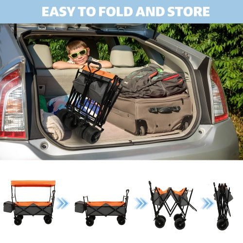 480Lbs Collapsible Wagon With Canopy,Wagon Stroller With 7 All-Terrain Wheels, Lightweight Foldable Wagon, Large Capacity For Camping, Shopping, Sports, And Garden Use,purple With Mosquito Net - Outdoor Chilling