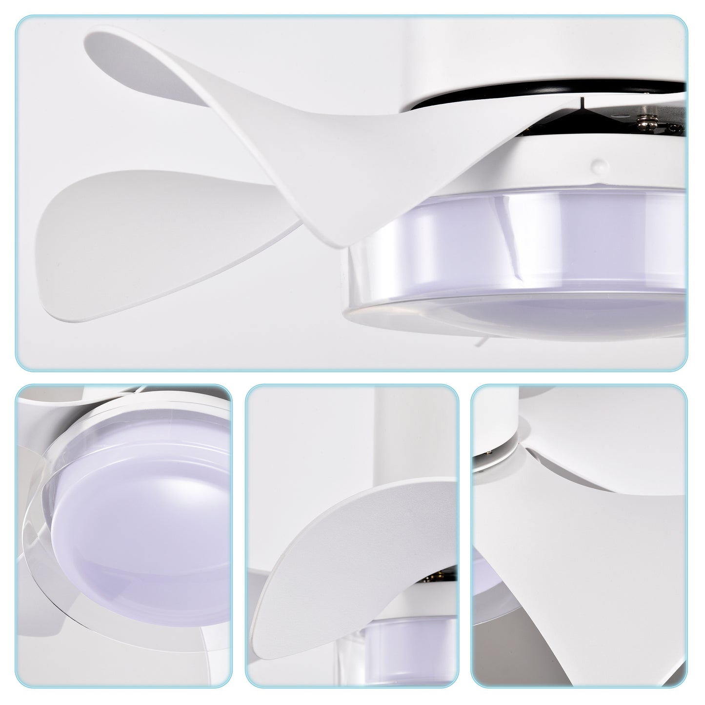 21 Inch Ceiling Fan With 3 Color Temperatures Light And Remote Control DC Motor Powerful And Low Noise Small Space Ceiling Fan For Kitchen Bedroom Dining Room Toilet Patio Matte White