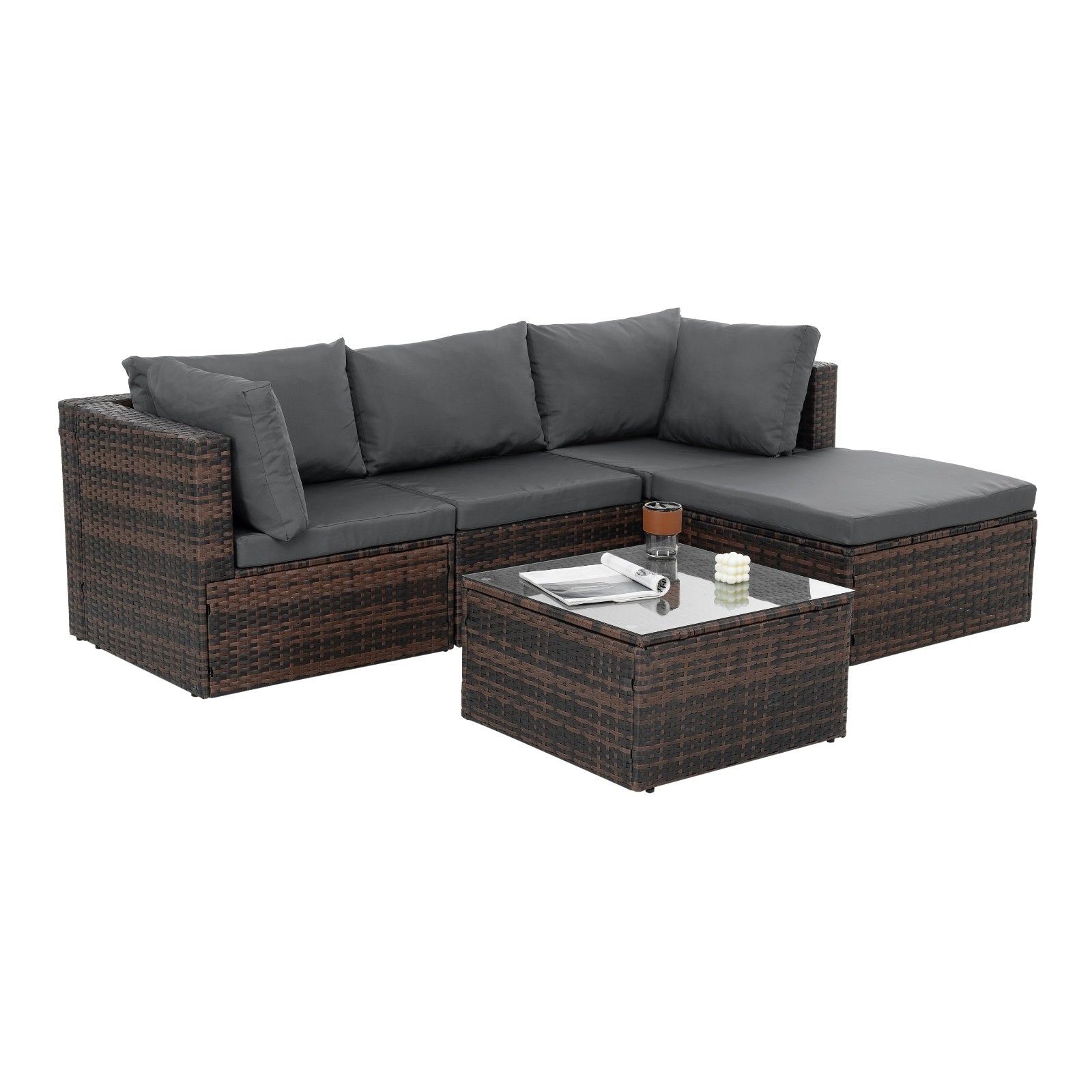 Patio Furniture, Outdoor Furniture, Seasonal PE Wicker Furniture, 5 Set Wicker Furniture With Temper - Outdoor Chilling