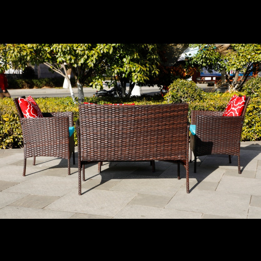 New Design High Quality Four-Piece Sofa Set Table With Sofa Chair PE Rattan Outdoor Furniture W3152P269438 Box 1 With Emerald Green Color Cushion