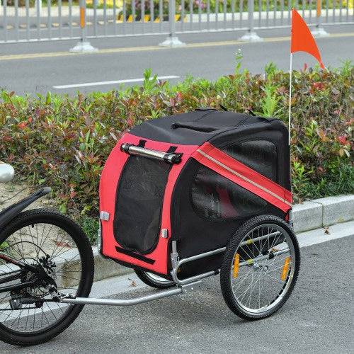 Aosom Dog Bike Trailer Pet Cart Bicycle Wagon Cargo Carrier Attachment For Travel With 3 Entrances Large Wheels For Off-Road & Mesh Screen - Outdoor Chilling