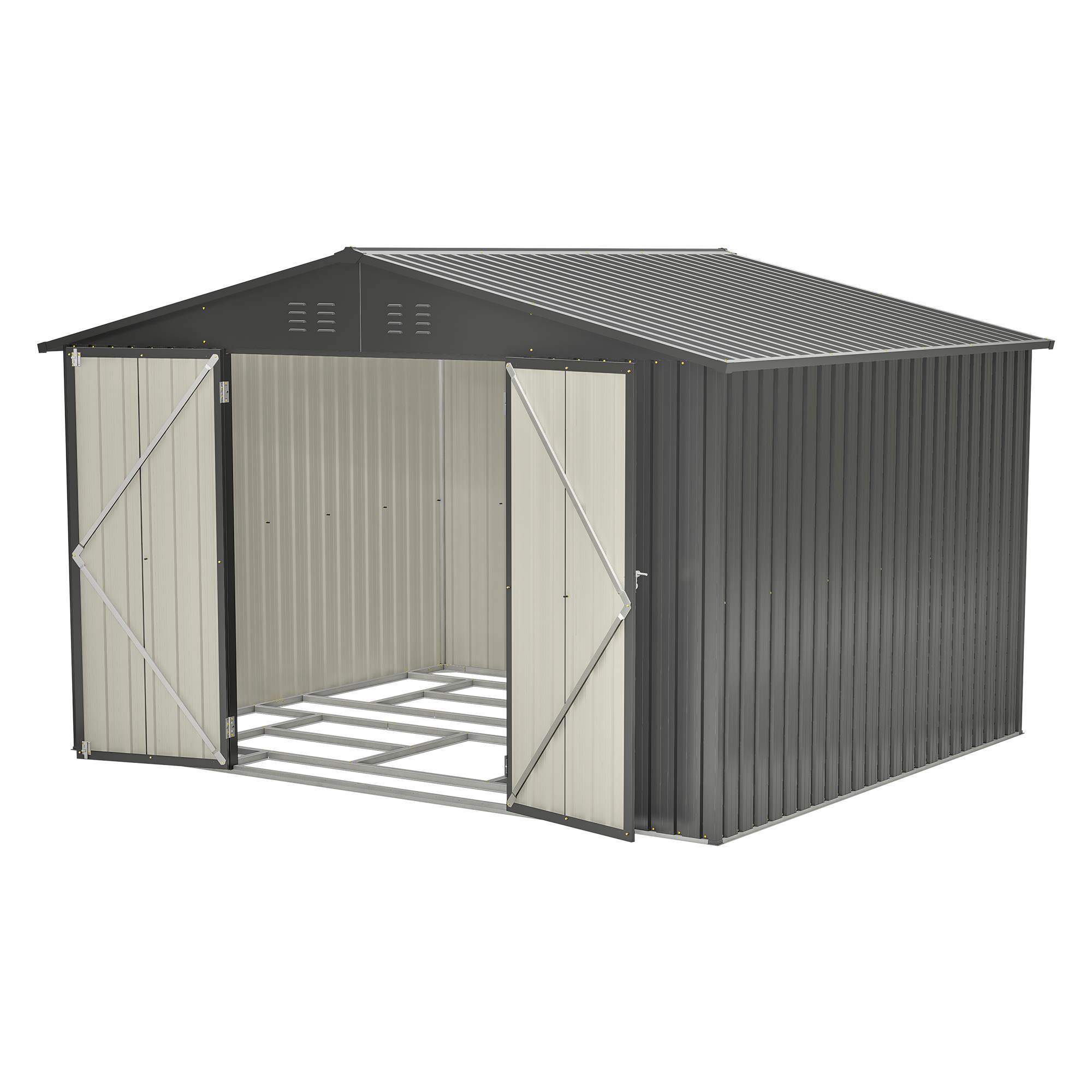 10X8 FT Outdoor Storage Shed, All Weather Metal Sheds With Lockable Doors, Tool Shed For Garden, Patio, Backyard, Lawn, Black - Outdoor Chilling