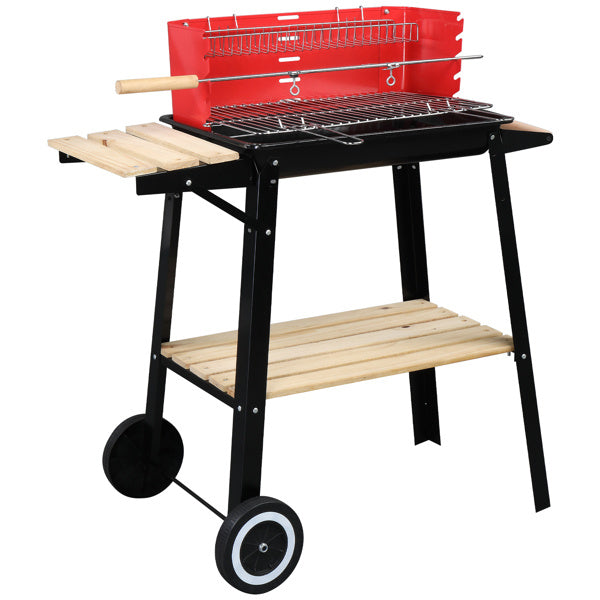 85X42X86cm Black And Red Four-Legged Wheeled Square Enamel Charcoal Oven - Outdoor Chilling