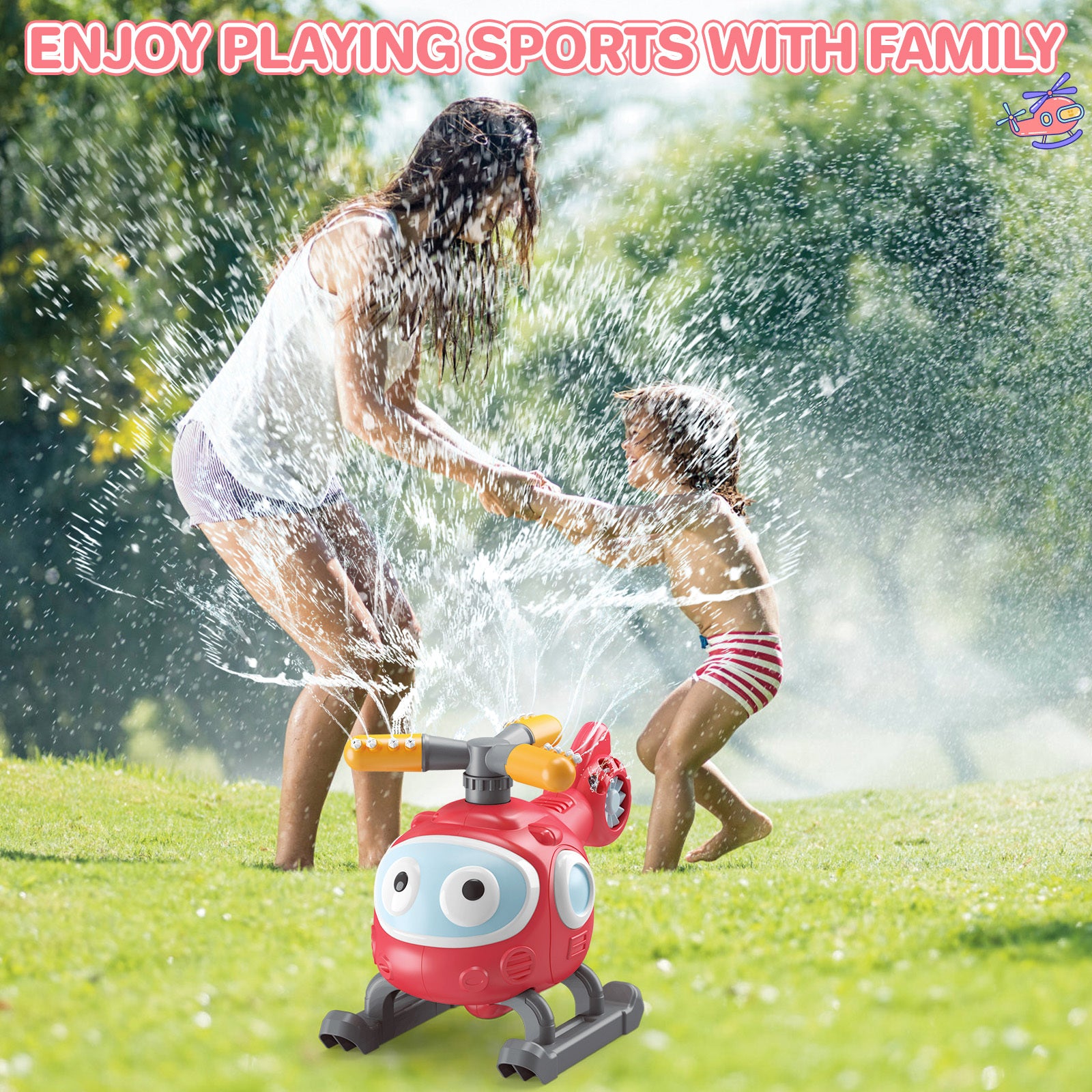4 In 1 Water Sprinklers T Ball Set For Kids And Toddlers, Baseball Sprinkler For Backyard Helicopter Toy Outdoor Game, Attaches To Garden Hose Summer Yard Pool Water Toy - Outdoor Chilling