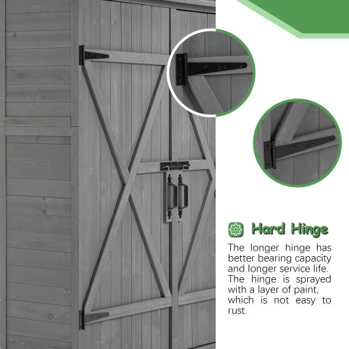 56L X 19.5W X 64H Outdoor Storage Shed With Lockable Door, Wooden Tool Storage Shed W Detachable Shelves Pitch Roof - Outdoor Chilling