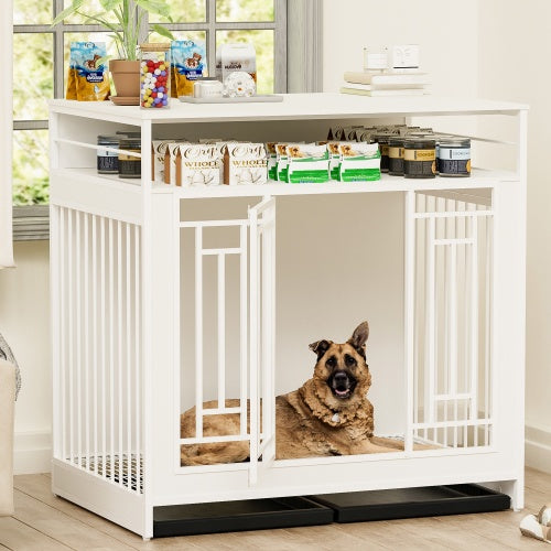 43.3 Inch Large Dog Kennel Furniture, Wooden Kennel With Divider - Outdoor Chilling