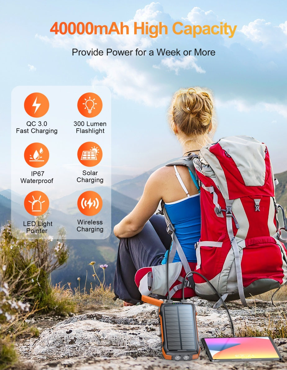 New Product Large Capacity 20000mAh 3 USB C Flashlight Ip67 Waterproof High-speed Wireless Charger Solar Power Bank - Outdoor Chilling