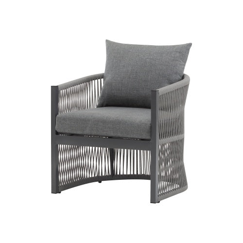Set Of 2 Modern Gray Curved Aluminum Lounge Chair With Stylish Rope-Weave Design And Cushioned Comfort, Perfect For Outdoor Living - Outdoor Chilling