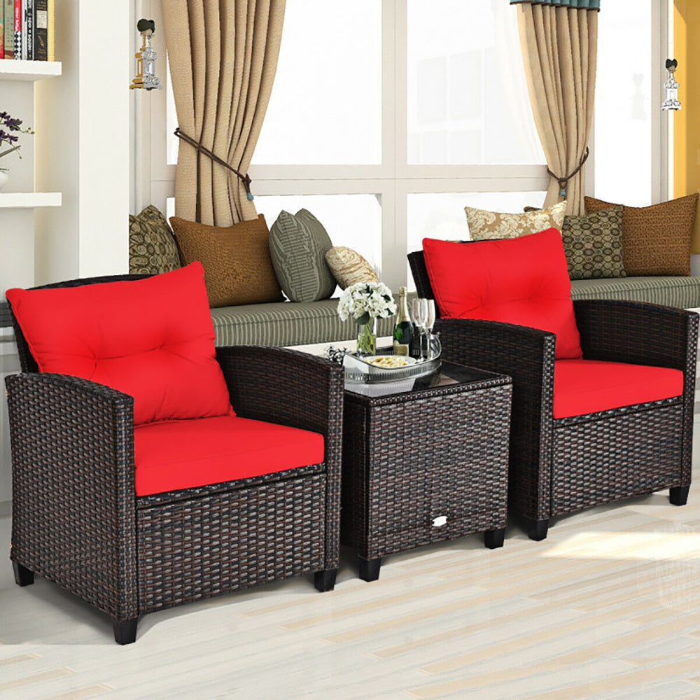 3 Pieces Rattan Patio Furniture Set With Washable Cushion - Outdoor Chilling
