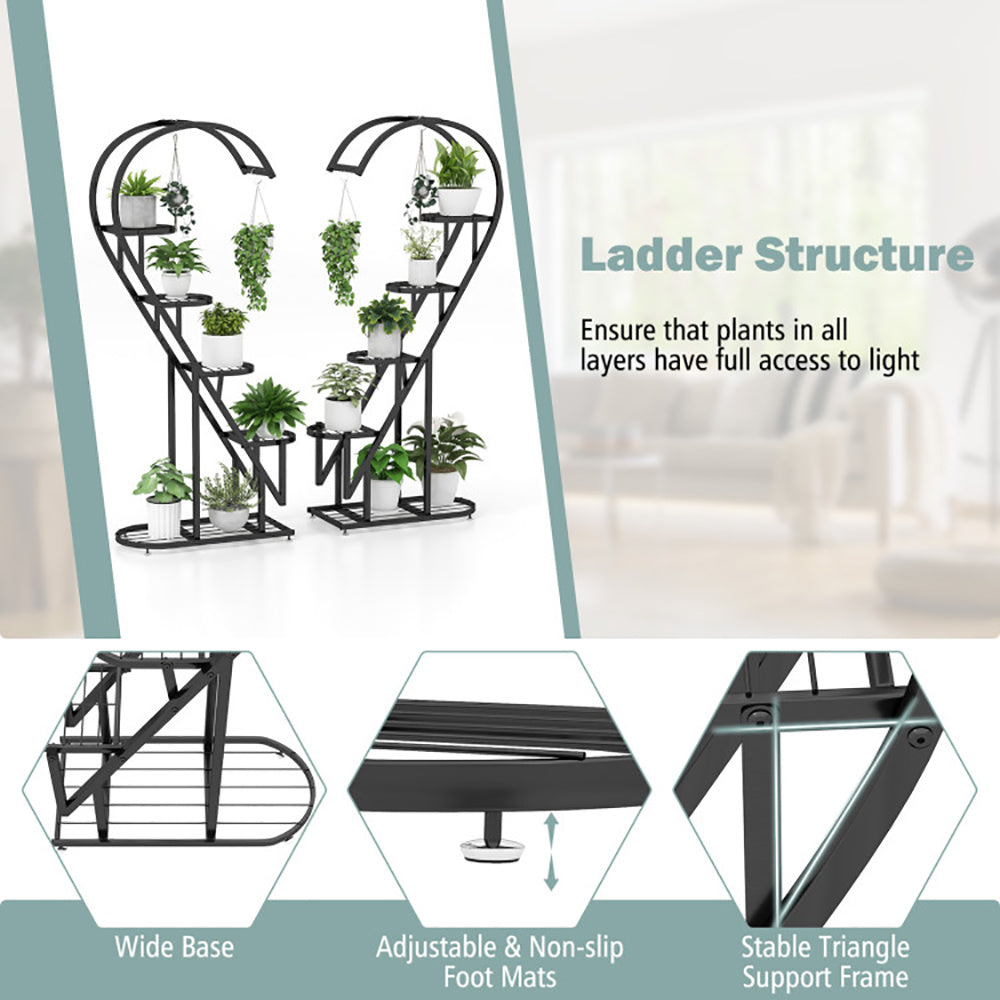 5 Tier Metal Plant Stand With Hanging Hook For Multiple Plants - Outdoor Chilling