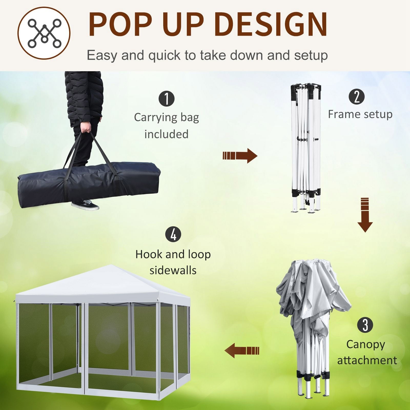 10' X 10' Pop Up Canopy Tent With Netting, Instant Gazebo, Ez Up Screen House Room With Carry Bag, H - Outdoor Chilling