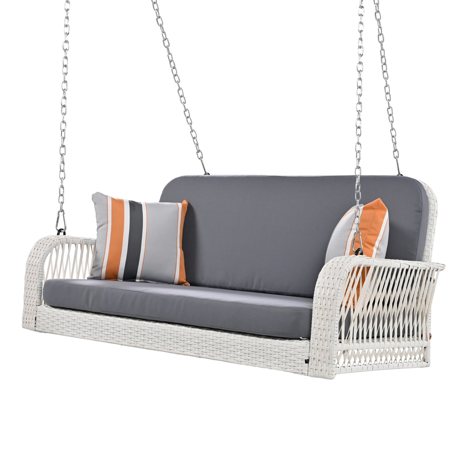 GO PE Wicker Porch Swing, 2-Seater Hanging Bench With Chains, Patio Furniture Swing For - Outdoor Chilling
