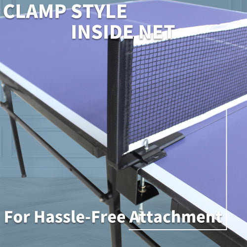 8ft Mid-Size Table Tennis Table Foldable & Portable Ping Pong Table Set For Indoor Games With Net, 2 Table Tennis Paddles And 3 Balls - Outdoor Chilling