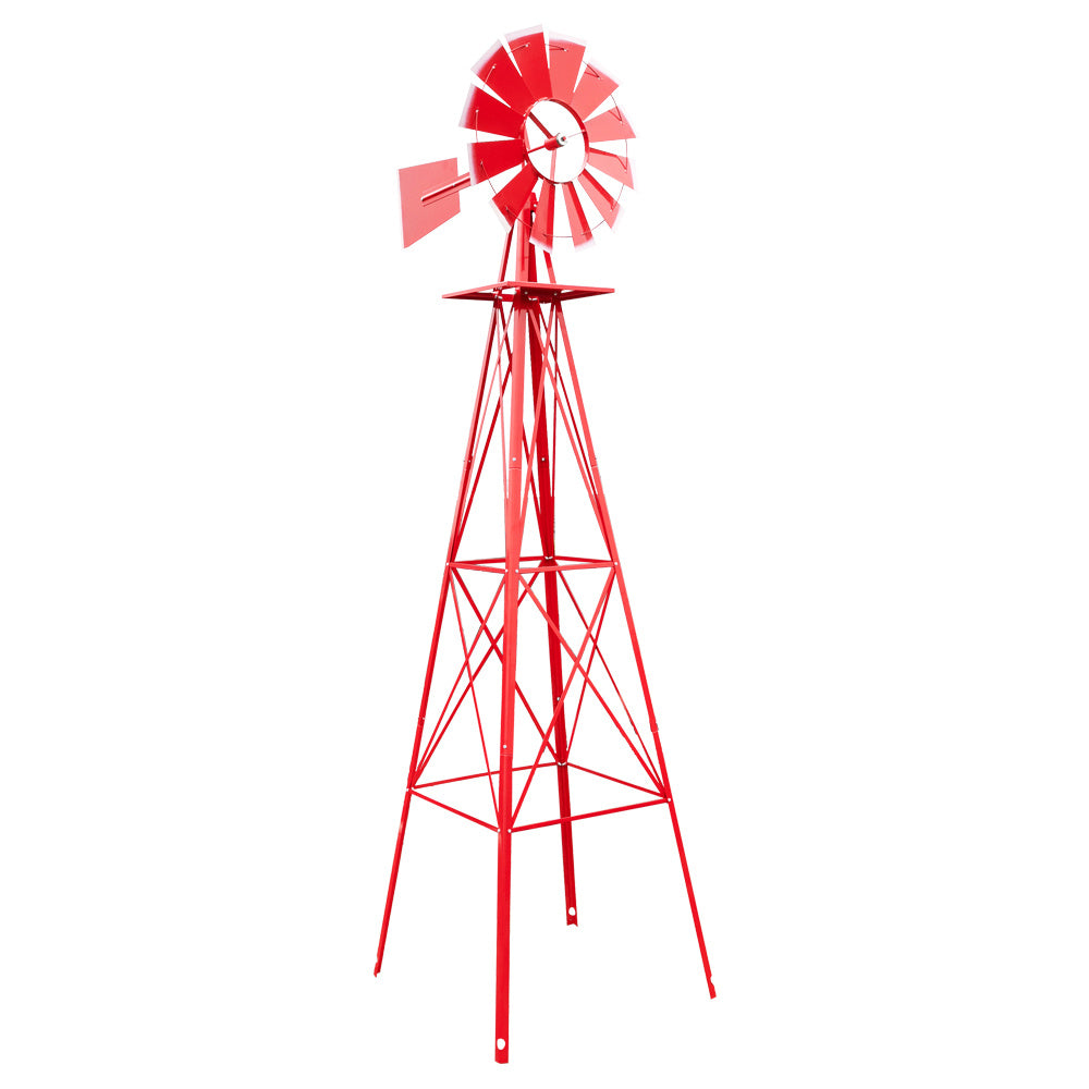 8FT Weather Resistant Yard Garden Windmill Red - Outdoor Chilling