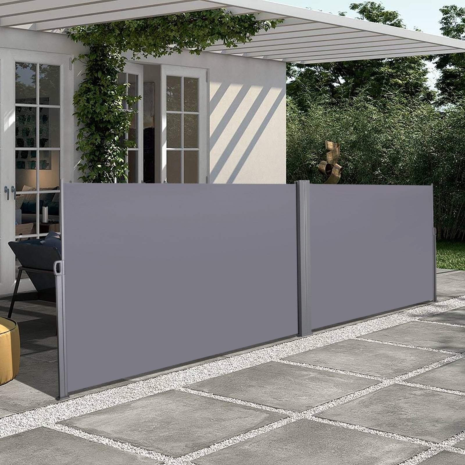 276 X 71Retractable Side Awning, Waterproof & UV-Resistant, Privacy Screen Divider Roll Up Balco - Outdoor Chilling