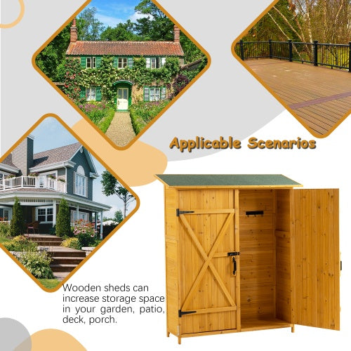 56L X 19.5W X 64H Outdoor Storage Shed With Lockable Door, Wooden Tool Storage Shed W Detachable Shelves Pitch Roof, Natural - Outdoor Chilling