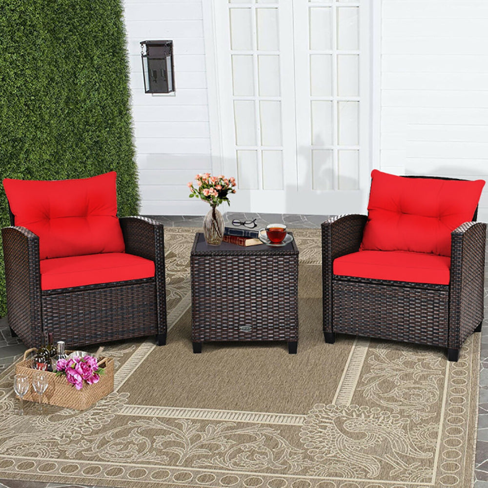 3 Pieces Rattan Patio Furniture Set With Washable Cushion - Outdoor Chilling