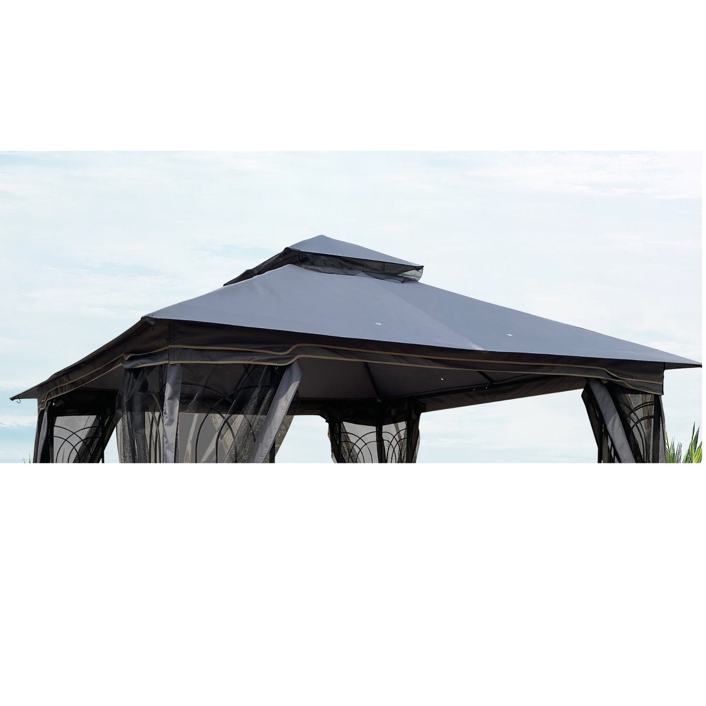 10x10 Ft Patio Double Roof Gazebo Replacement Canopy Top Fabric, Gray - Outdoor Chilling