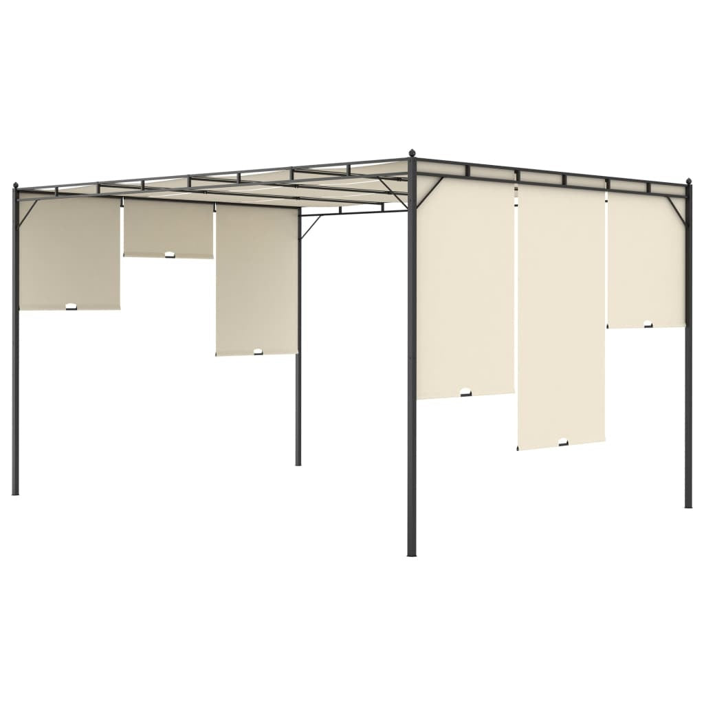 vidaXL Garden Gazebo with Side Curtain 157.5"x118.1"x88.6" Cream - Outdoor Chilling