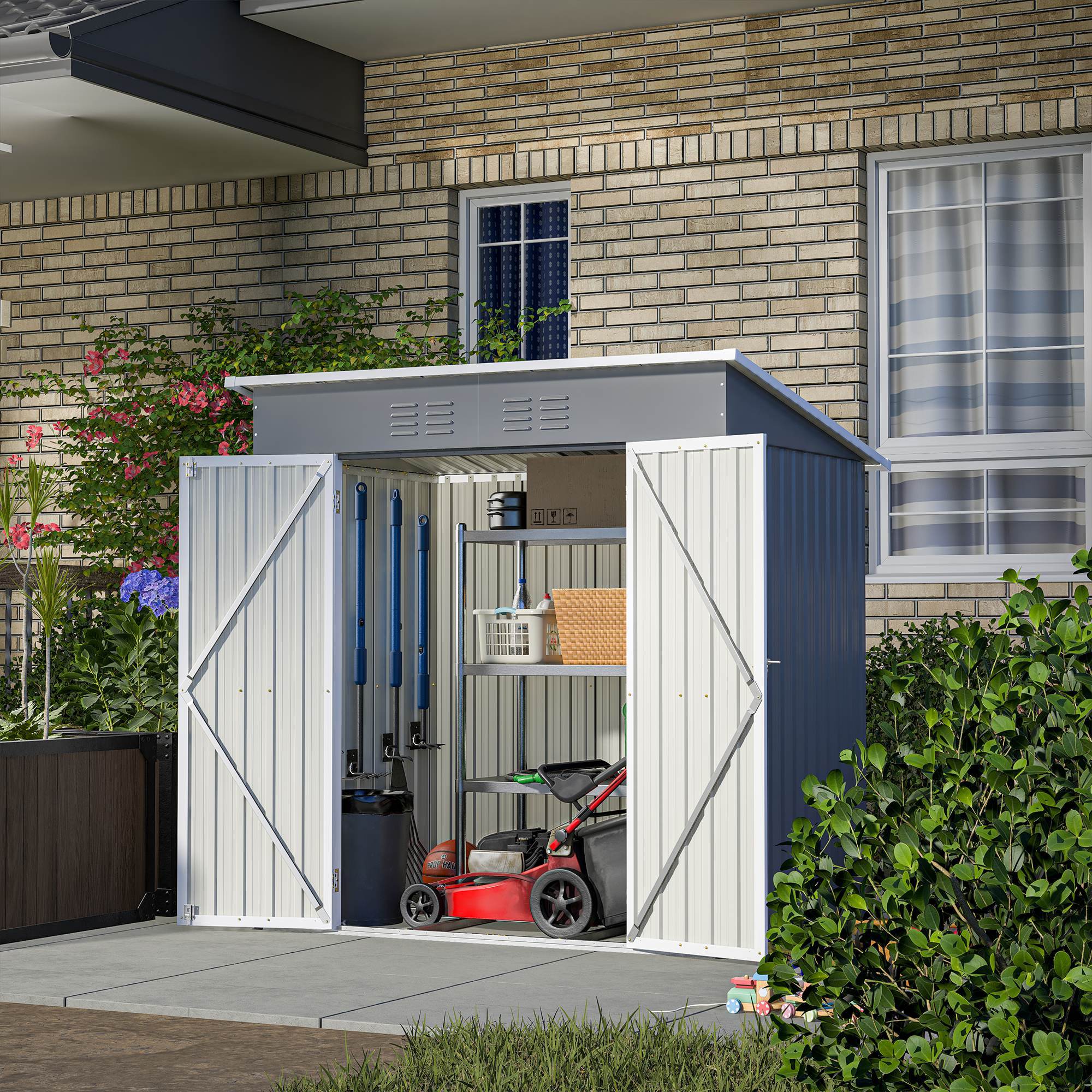 6'x4' Outdoor Metal Storage Shed For Garden Tools Lockable Door With Floor Frame - Outdoor Chilling