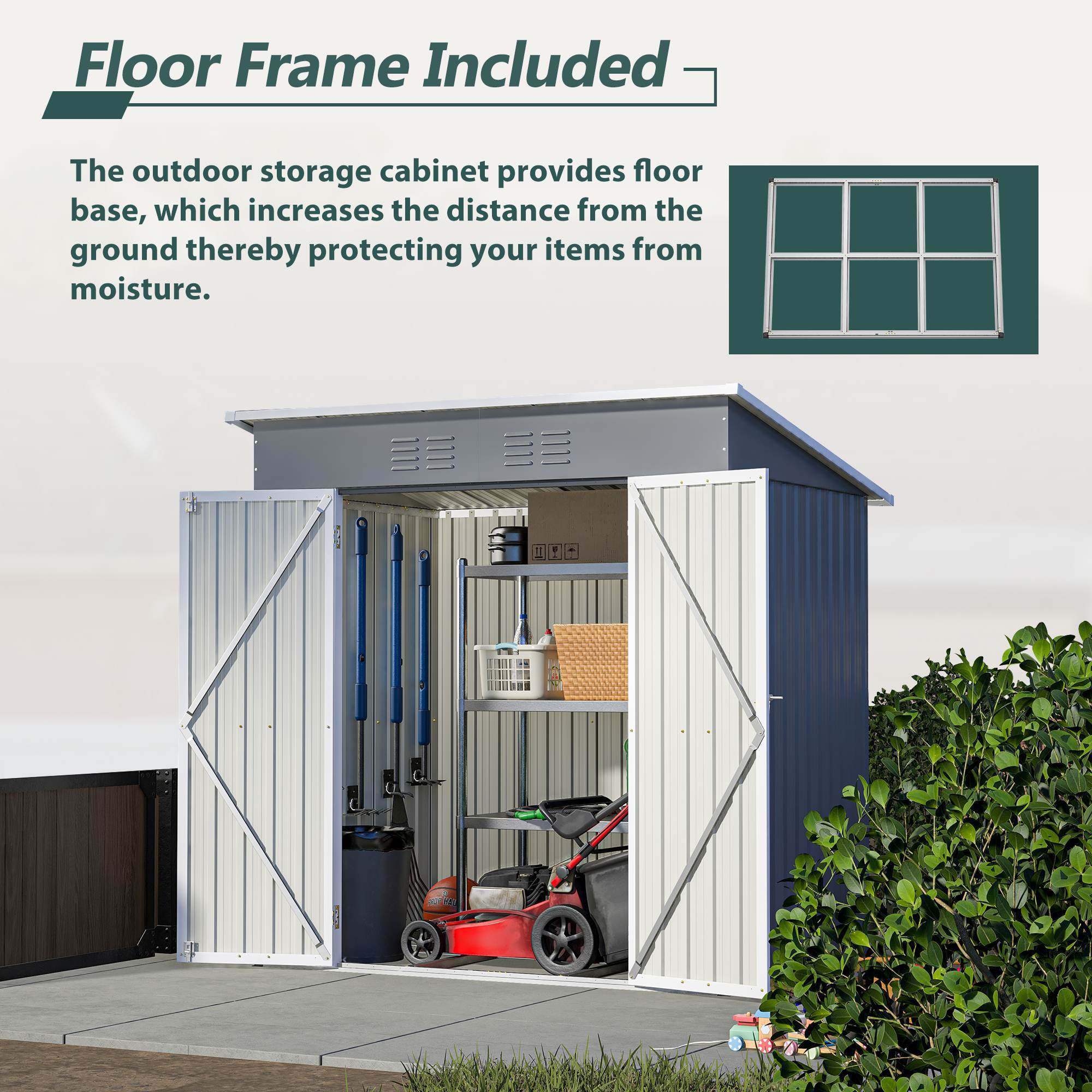 6'x4' Outdoor Metal Storage Shed For Garden Tools Lockable Door With Floor Frame - Outdoor Chilling