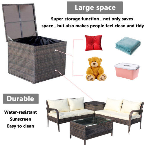 4 Piece Patio Sectional Wicker Rattan Outdoor Furniture Sofa Set With Storage Box Brown - Outdoor Chilling