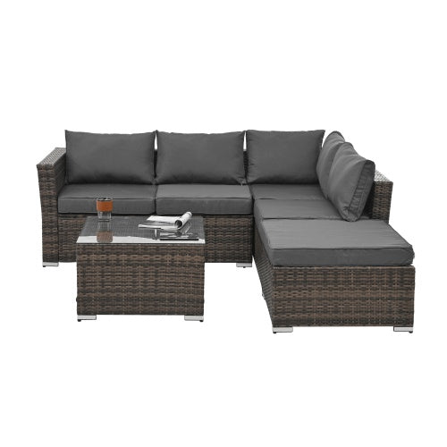 Patio Furniture, Outdoor Furniture, Seasonal PE Wicker Furniture, 4 Set Wicker Furniture With Tempered Glass Coffee Table - Outdoor Chilling