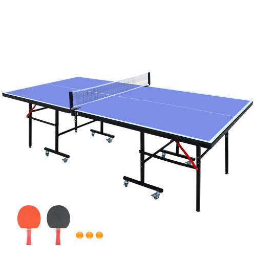 8ft Mid-Size Table Tennis Table Foldable & Portable Ping Pong Table Set For Indoor Games With Net, 2 Table Tennis Paddles And 3 Balls - Outdoor Chilling
