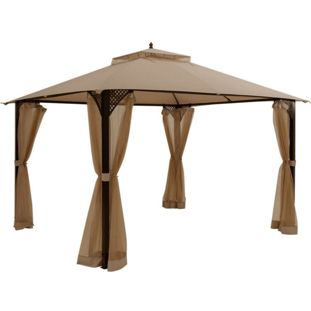 12 X 10 Feet Outdoor Double Top Patio Gazebo With Netting - Outdoor Chilling