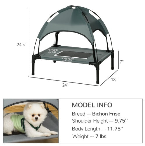 Paw Hut Elevated Portable Dog Cot Pet Bed With UV Protection Canopy Shade, 24 Inch, Gray