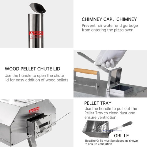 Stainless Steel Pizza Oven Outdoor 12 Automatic Rotatable Pizza Ovens,Portable Wood Fired Pizza Oven Pizza Maker With Timer, Built-in Thermometer,Pizza Cutter - Outdoor Chilling