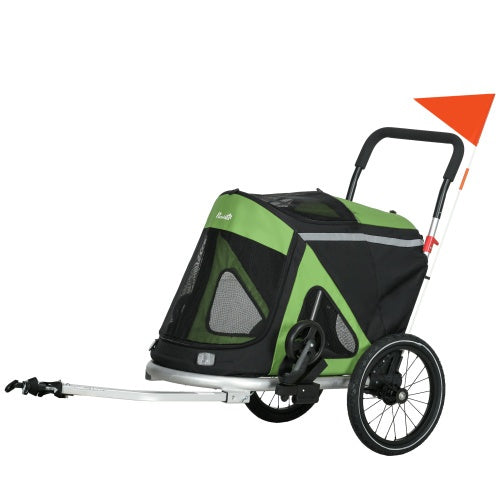 Aosom 2 In 1 Bike Trailer, Foldable Dog Bike Stroller With Aluminum Frame, Quick Release Wheels, Safety Leash, Anti-Slip Mat, Hitch Coupler, Reflectors, Flag For Medium Dogs, Green - Outdoor Chilling