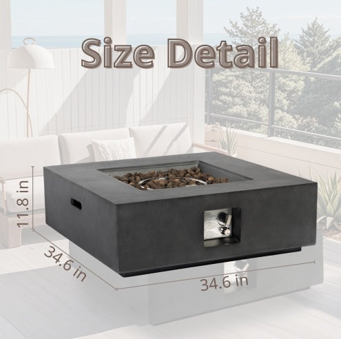 Outdoor Propane Fire Pit Table,Square Stone 35-inch Planter Base, 50,000 BTU Stainless Steel Burner, Free Lava Rocks And Waterproof Cover - Outdoor Chilling