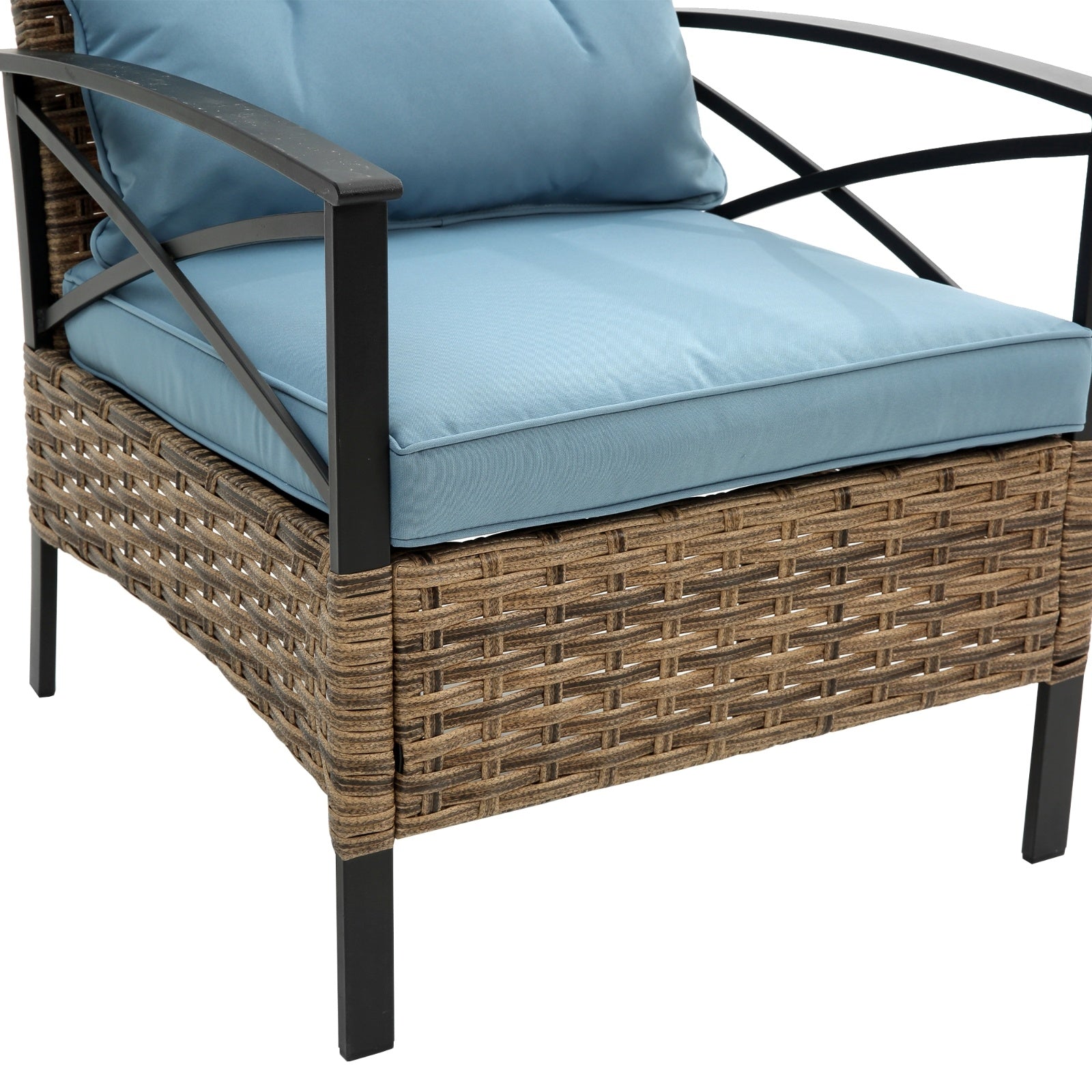 4-Piece Patio Sectional Low Dining Sofa Set - KD Rattan Wicker Outdoor Furniture - Outdoor Chilling