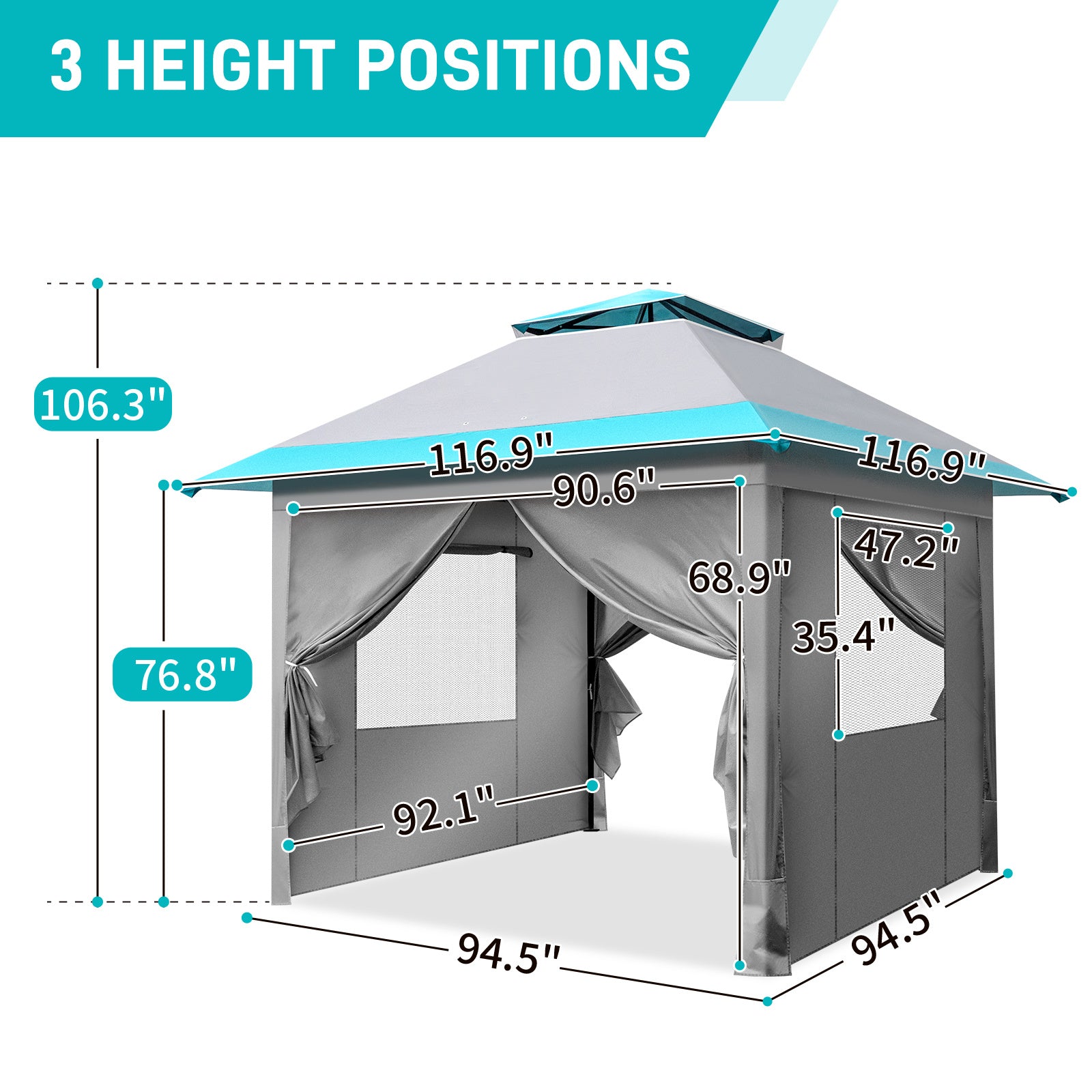 3x3m Light Blue White One Click Open Right Angle Belt With 4 Sides Of Surrounding Cloth, Double Roof Overhanging Eaves, 4 Corners With Sandbags, Folding Shed - Outdoor Chilling
