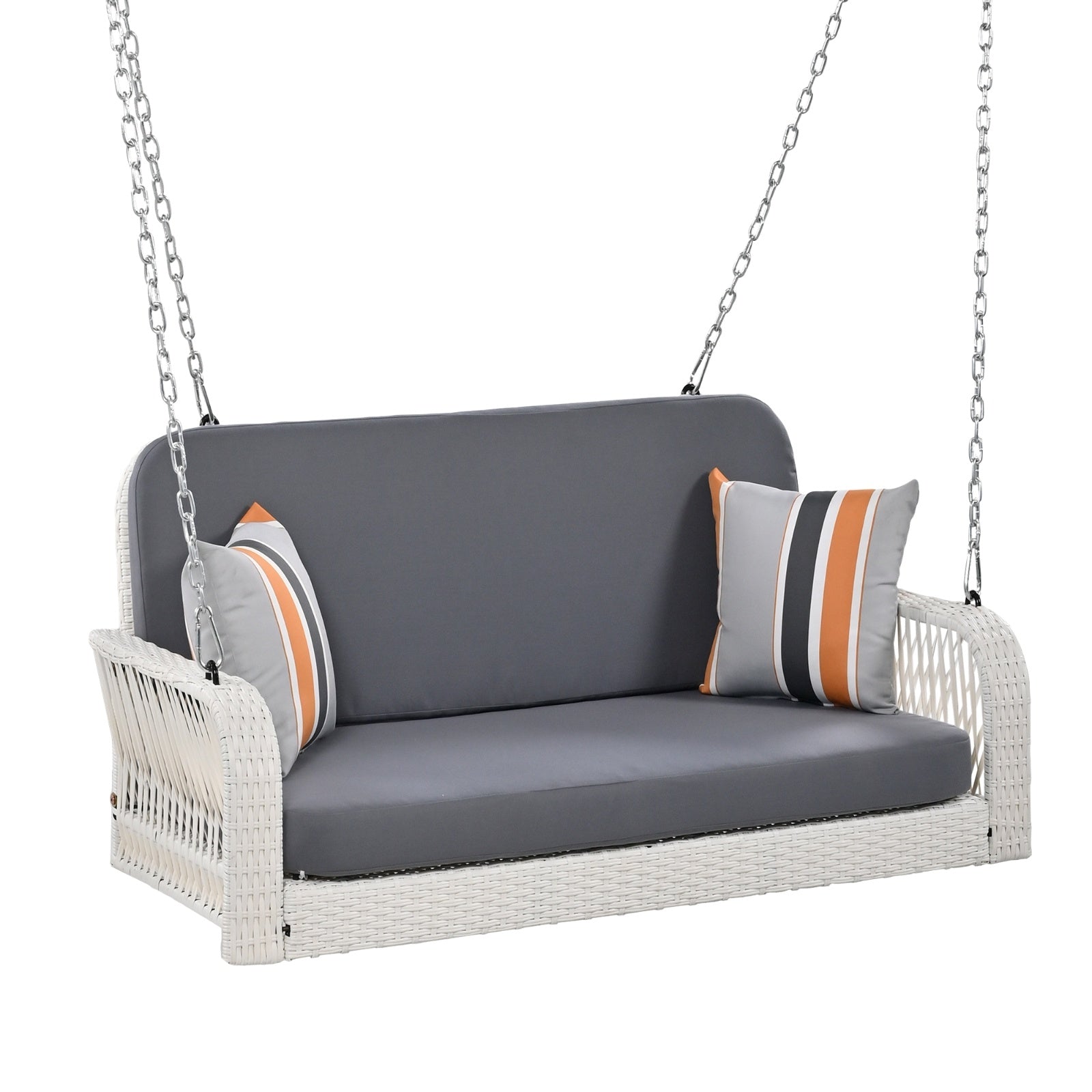 GO PE Wicker Porch Swing, 2-Seater Hanging Bench With Chains, Patio Furniture Swing For - Outdoor Chilling