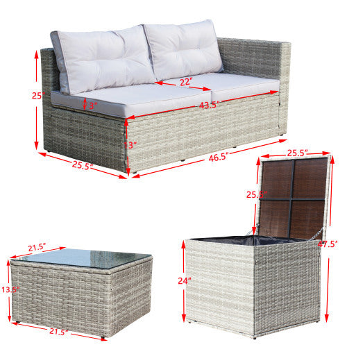 4 Piece Patio Sectional Wicker Rattan Outdoor Furniture Sofa Set With Storage Box Grey - Outdoor Chilling