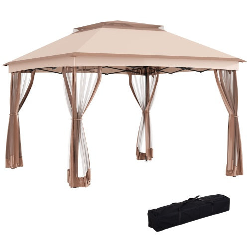 Pop-up Awning, Outdoor Patio Gazebo Shelter With Detachable Zipper Net, Instant Event Tent With 114 Square Feet Of Shade And Backyard, Garden, Khaki Carrying Bag - Outdoor Chilling