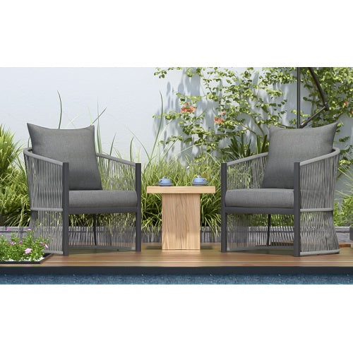 Set Of 2 Modern Gray Curved Aluminum Lounge Chair With Stylish Rope-Weave Design And Cushioned Comfort, Perfect For Outdoor Living - Outdoor Chilling