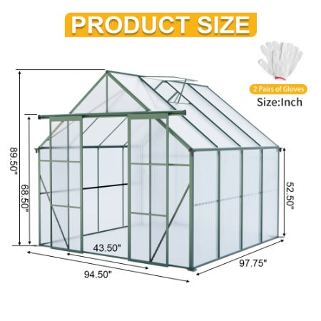 Double Door Polycarbonate Greenhouse Raised Base And Anchor Aluminum Heavy Duty Walk-in Greenhouses For Outdoor Backyard In All Season - Outdoor Chilling