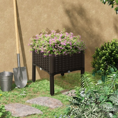 Outsunny Raised Garden Bed With Legs, Self-Watering Planter Box Raised Bed To Grow Flowers, Herbs Vegetables, Brown - Outdoor Chilling