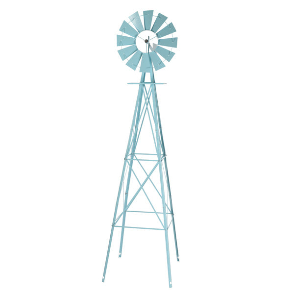 8ft Light Blue Ribbon Wind Vane, 4-pod Standing Iron Windmill - Outdoor Chilling