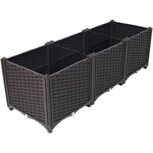 Deep Raised Garden Bed Plastic Planter Boxes For Vegetables Flowers Herbs And Succulents,Self-Watering Planter Box Raised Bed To Grow Flowers, Herbs & Vegetables, 47.2 L X 15.7 D X 14.7 H