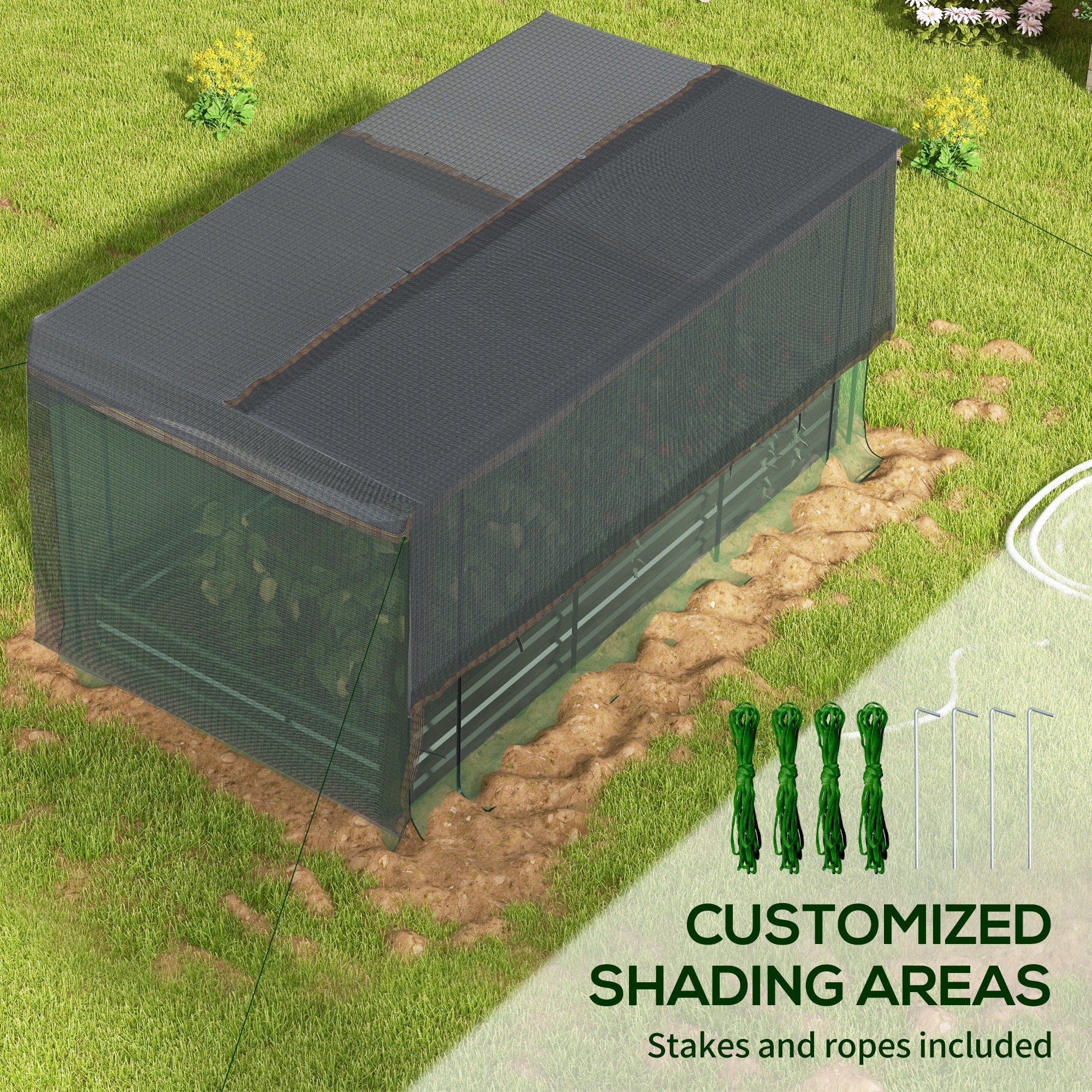 Galvanized Steel Planter Box With Crop Cage And Shade Cloth, Raised Garden Bed For Flowers, Veggies And Herbs, Gray - Outdoor Chilling