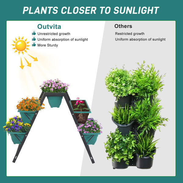 65x91x79cm, 5 Floors Trapezoidal Green PE Flower Pot Planting Pots - Outdoor Chilling