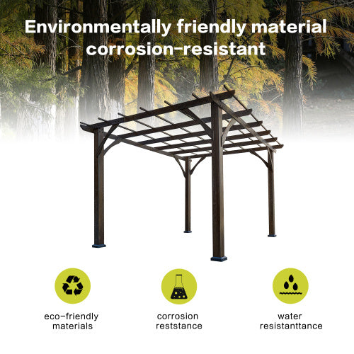 12' X 10' Outdoor Pergola, Wood Grape Gazebo For Climbing Plant Support, Garden, Patio, Backyard, Deck, Brown - Outdoor Chilling