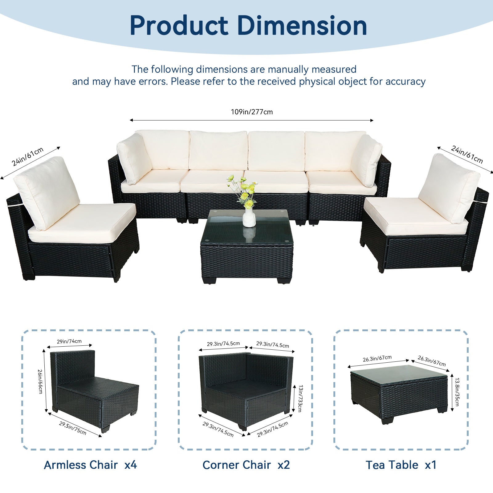 Hot Selling Seven-Piece Sofa Set Table With Sofa Chair Black PE Rattan Outdoor New Design Furniture 7-JH002 Box 3-1-2-3 With White Color Cushion - Outdoor Chilling