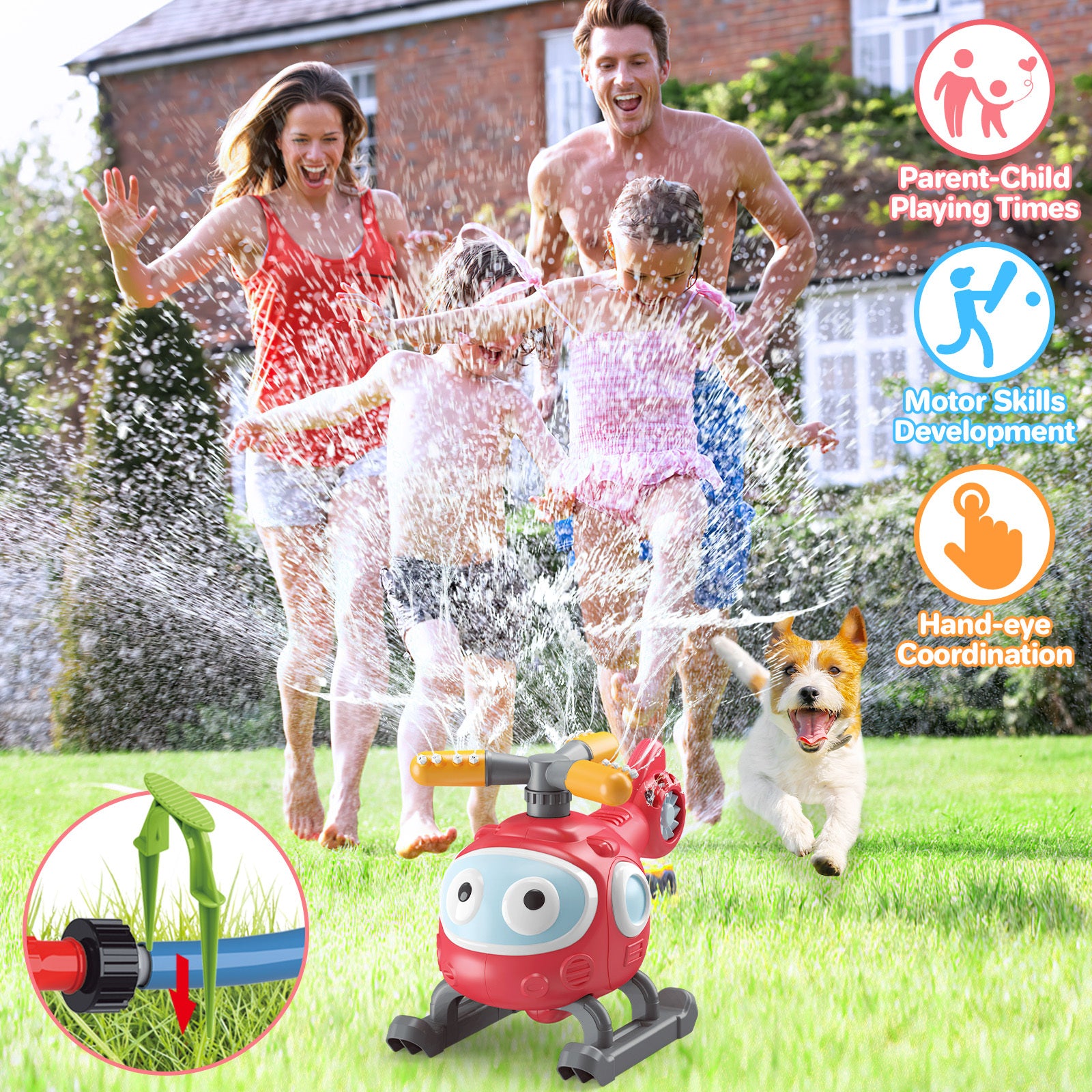4 In 1 Water Sprinklers T Ball Set For Kids And Toddlers, Baseball Sprinkler For Backyard Helicopter Toy Outdoor Game, Attaches To Garden Hose Summer Yard Pool Water Toy - Outdoor Chilling