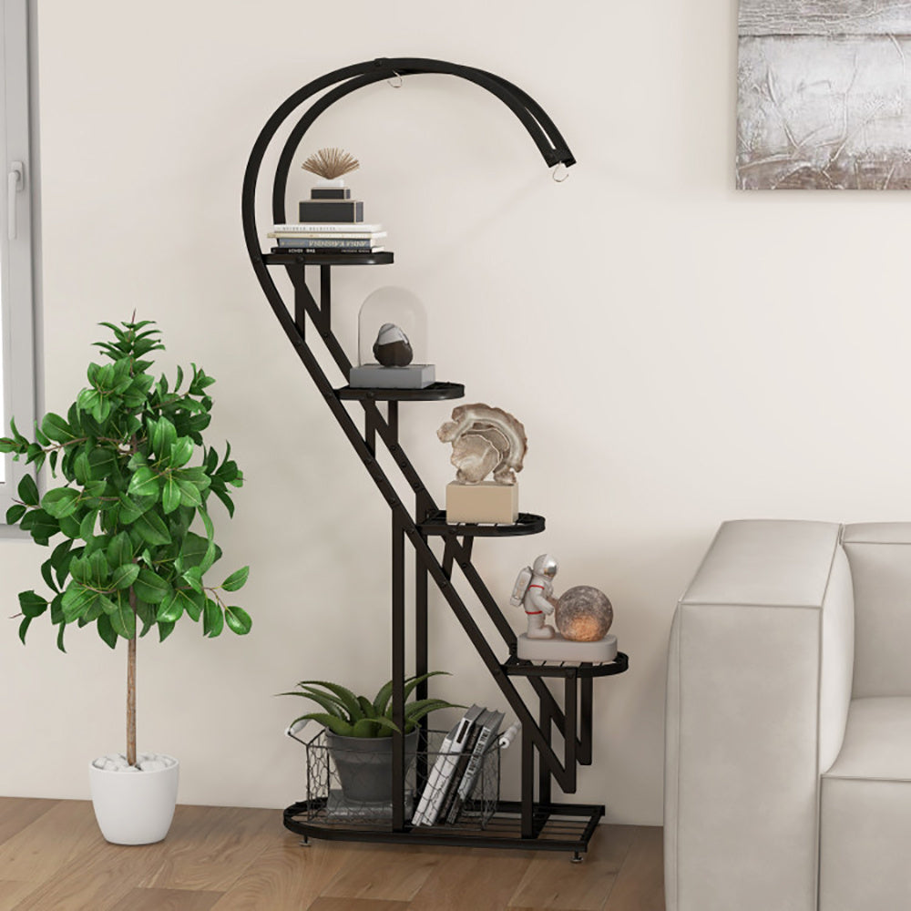 5 Tier Metal Plant Stand With Hanging Hook For Multiple Plants - Outdoor Chilling