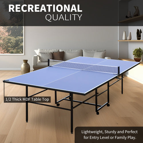 9ft Mid-Size Table Tennis Table Foldable & Portable Ping Pong Table Set For Indoor Games With Net, 2 Table Tennis Paddles And 3 Balls - Outdoor Chilling